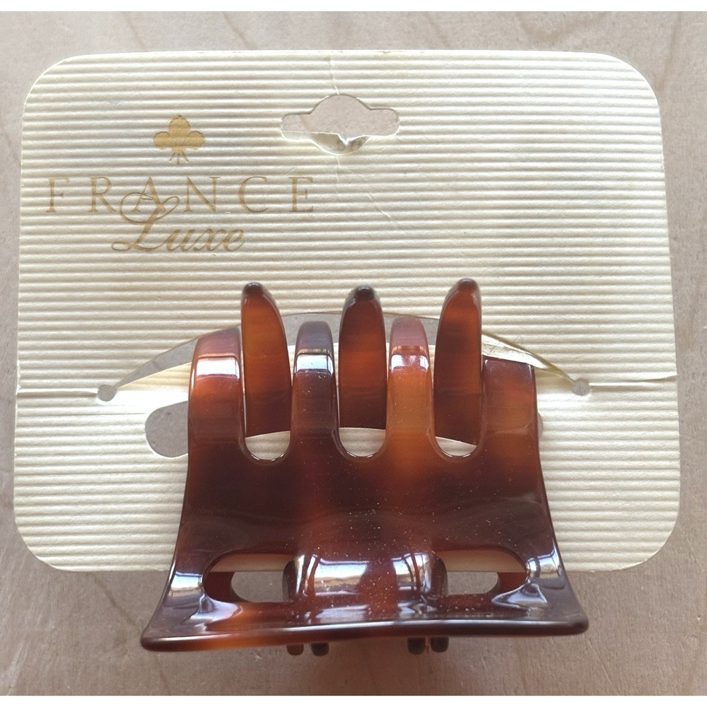 Vintage France Luxe Hair Clip Faux Tortoise New on Card Brown Plastic 2" Wide